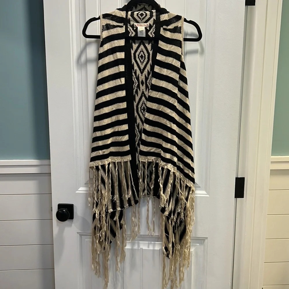 It’s‎ Our Time Fringy Sweater Vest in Tan and Navy. Size Medium. NWT.